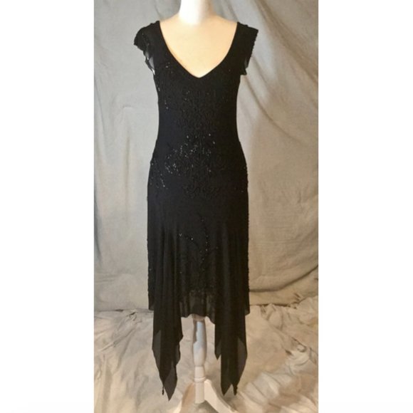 Sue Wong Nocturne Black Beaded V Neck 20s Style Cocktail Dress - Picture 9 of 12